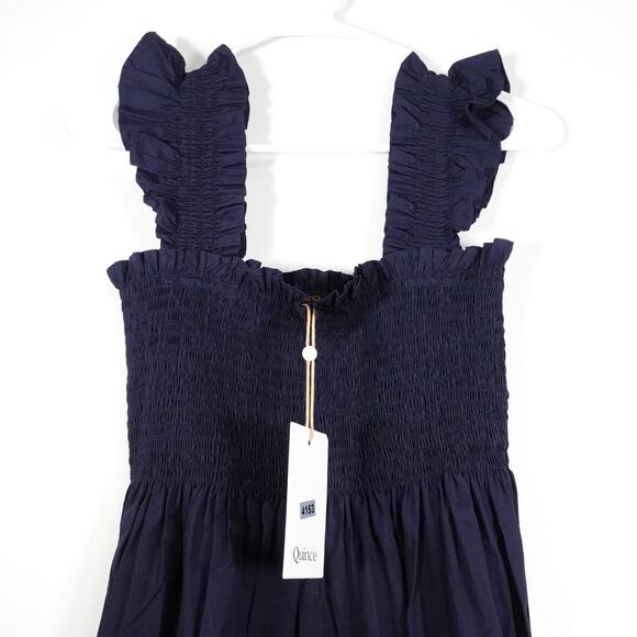 New Quince Women’s Navy Organic Cotton Poplin Smocked Midi Dress Maternity XS - Picture 6 of 10